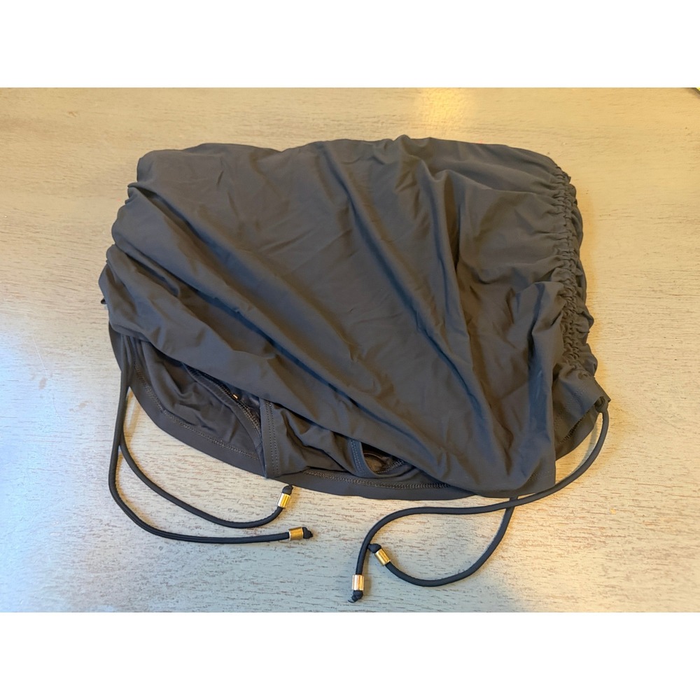 Spanx Black Ruched Swim Skirt with Built-in Brief Size 12 Adjustable Sides